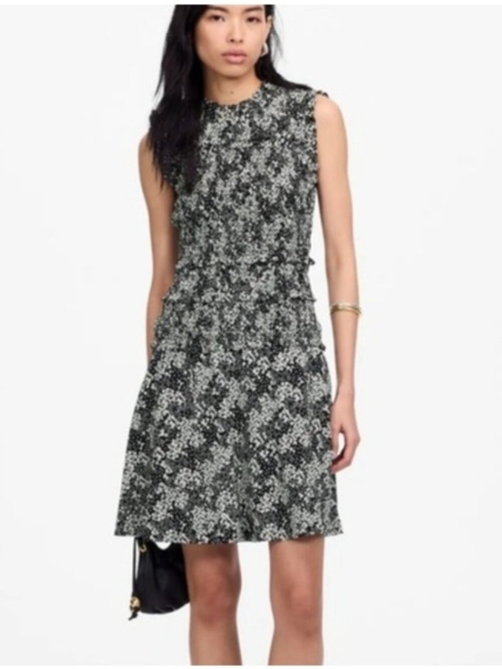 Madewell Smocked Crewneck Floral Mini Dress Size 6 New Women's Black Garden